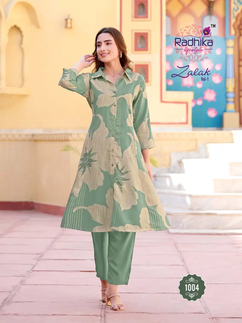 Zalak Vol 1 By Radhika Rayon Foil Printed Kurti With Bottom Wholesale Online